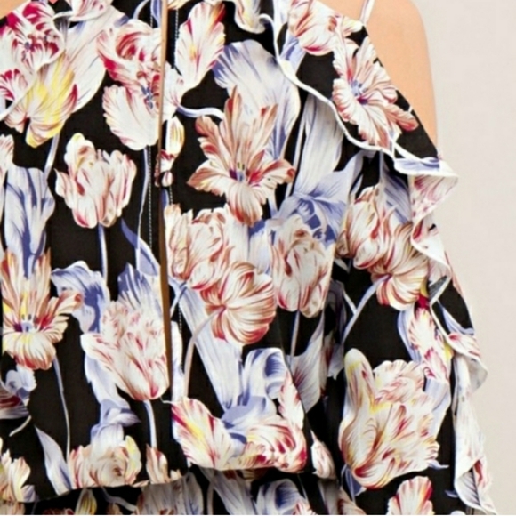 Cold Shoulder Strappy Ruffle Floral Black romper - Picture 5 of 8
